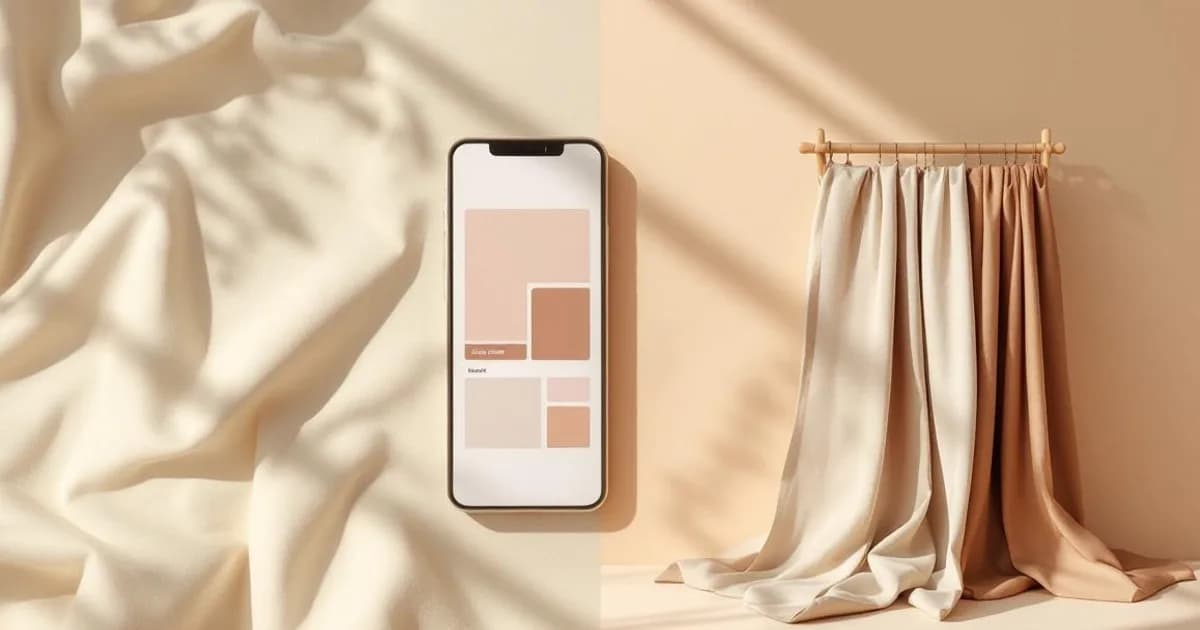Po lewej smartfon z aplikacją do analizy kolorystycznej, po prawej draperie u stylistki stacjonarnej